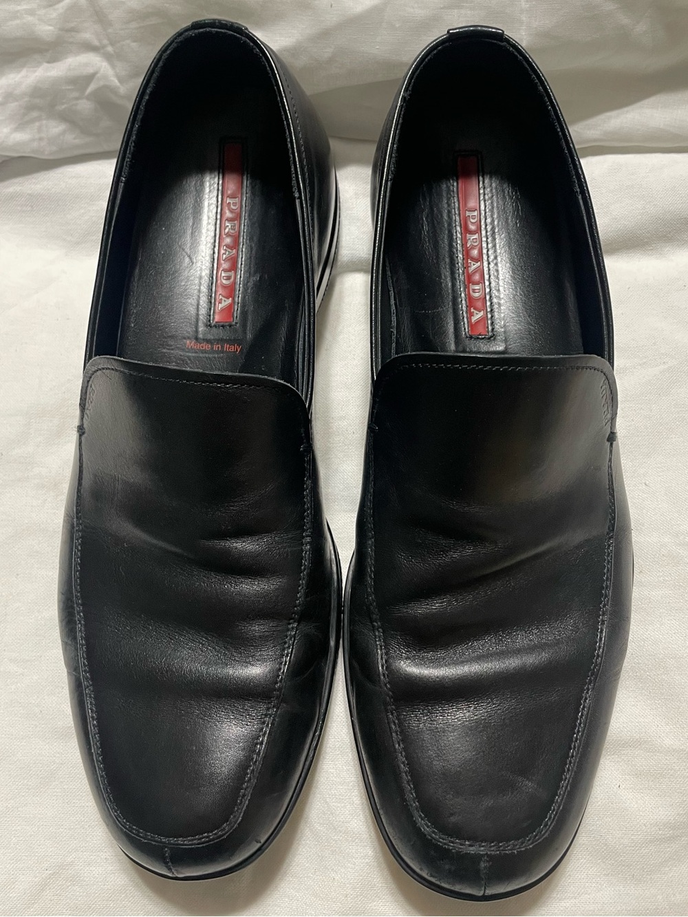 Prada Linea Rossa Vintage Black Leather "Toblach" Loafers - 7.5